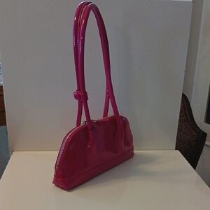 Zara Fuchsia Shoulder Bag with Glossy Finish and Structured Design NWT